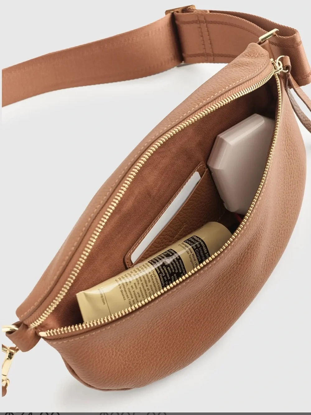 NWOT Quince Italian Pebbled Leather Sling Bag Cognac Crossbody Purse - Picture 7 of 15